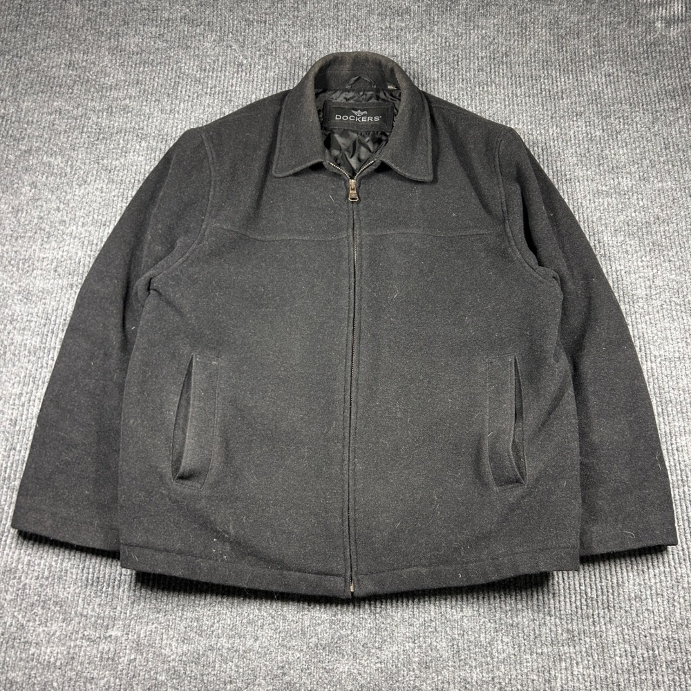 Vintage Dockers Jackets Men's L Wool Blend Black Full Zip Quilted‎ Lined Bi-Swin